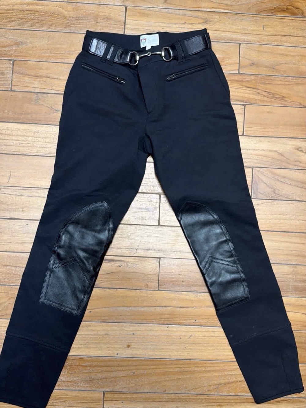 Gucci Black Stretch Riding-Style Pants with Leather Knee Patches